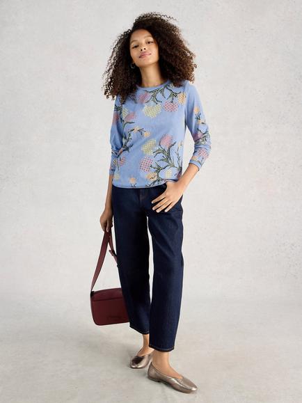 White Stuff Clara Abstract Leaves Jersey Top, Blue/Multi, Blue/Multi
