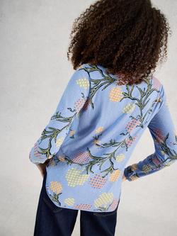 White Stuff Clara Abstract Leaves Jersey Top, Blue/Multi - view 2, Blue/Multi