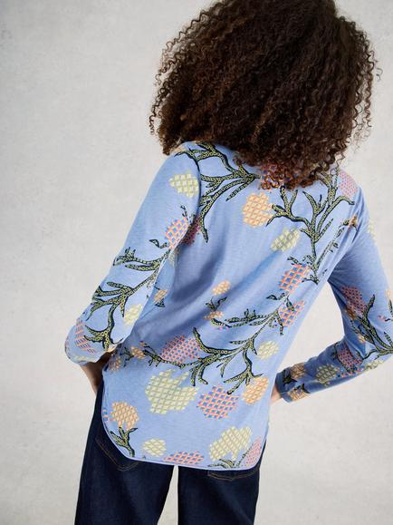White Stuff Clara Abstract Leaves Jersey Top, Blue/Multi - view 2, Blue/Multi