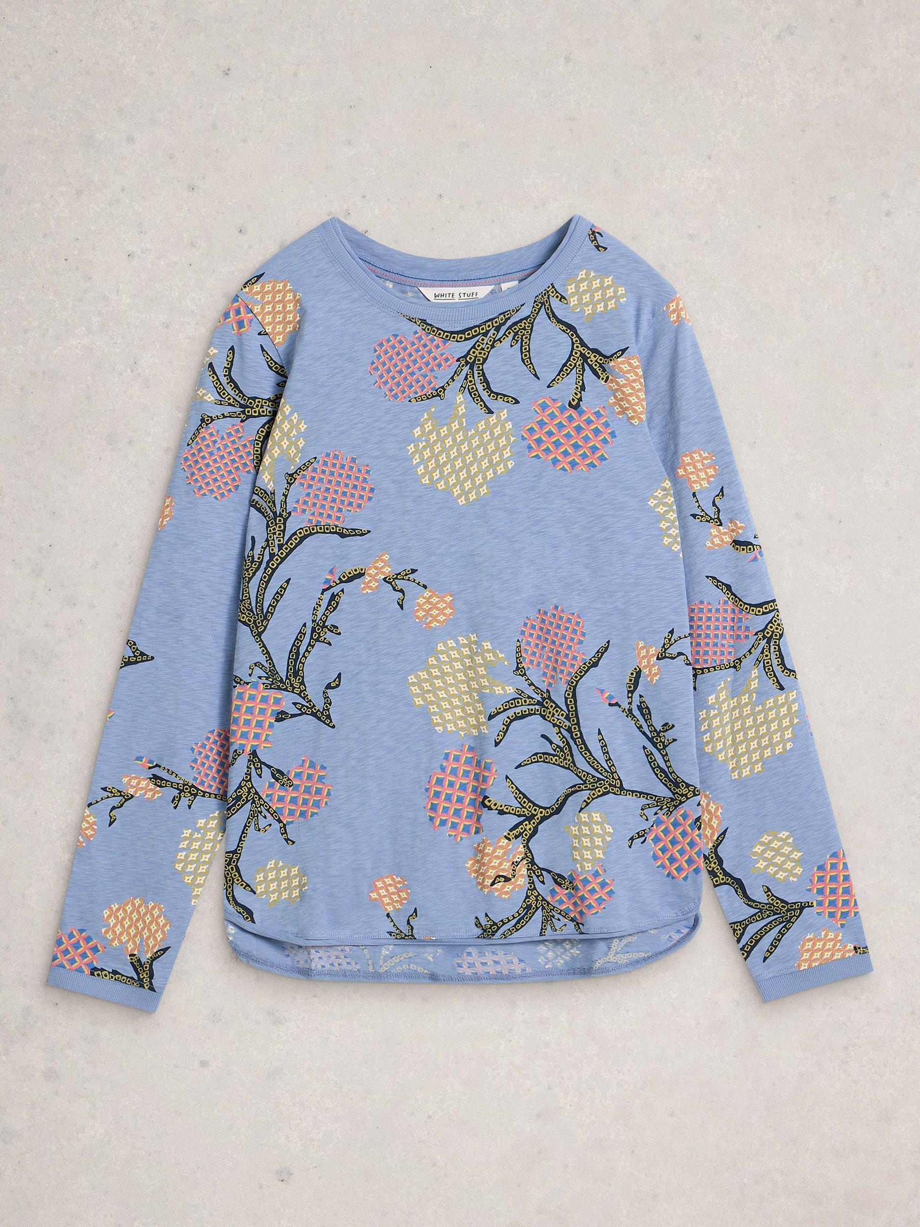 Product image 5 of 5, which shows White Stuff Clara Abstract Leaves Jersey Top, Blue/Multi, 6