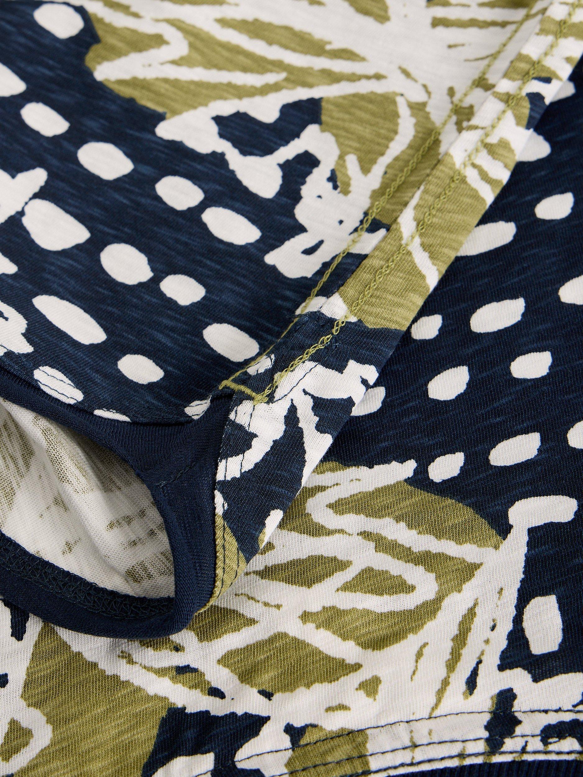 Product image 6 of 6, which shows White Stuff Clara Floral Stripe Sleeve Jersey Top, Green/Multi, 6