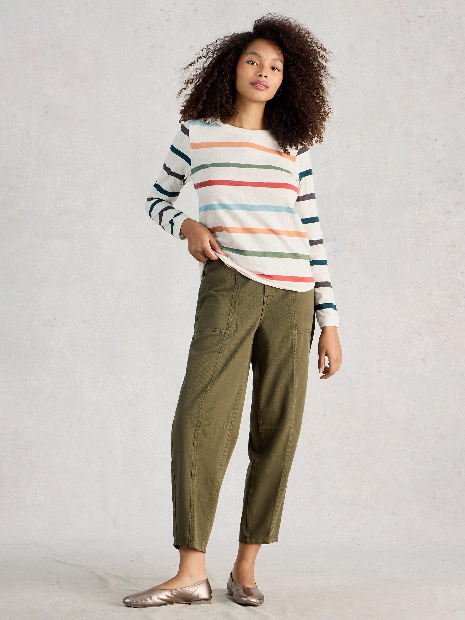 Product image 1 of 5, which shows White Stuff Clara Stripe Jersey Top, Ivory/Multi, 6