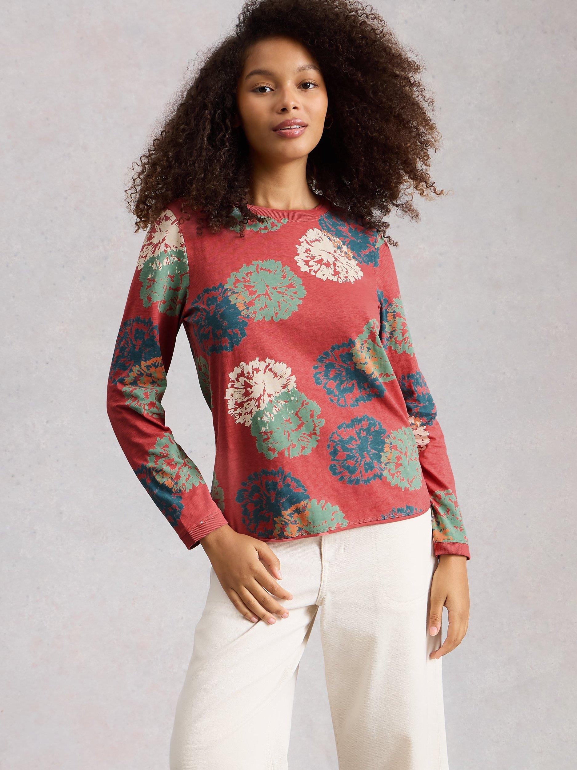 Product image 3 of 6, which shows White Stuff Clara Abstract Floral Jersey Top, Pink/Multi, 6