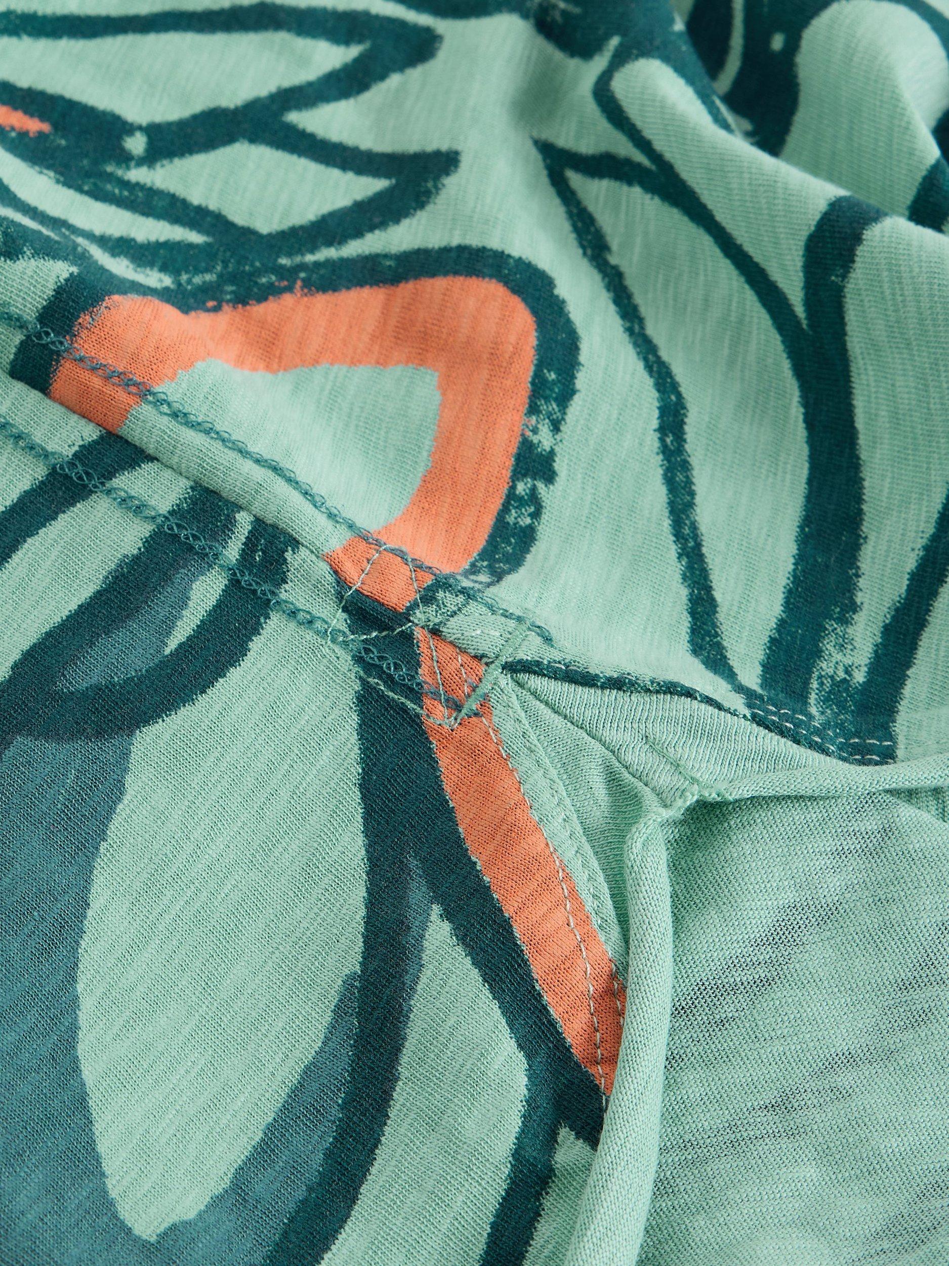 Product image 6 of 6, which shows White Stuff Clara Floral Stripe Sleeve Jersey Top, Teal/Multi, 6