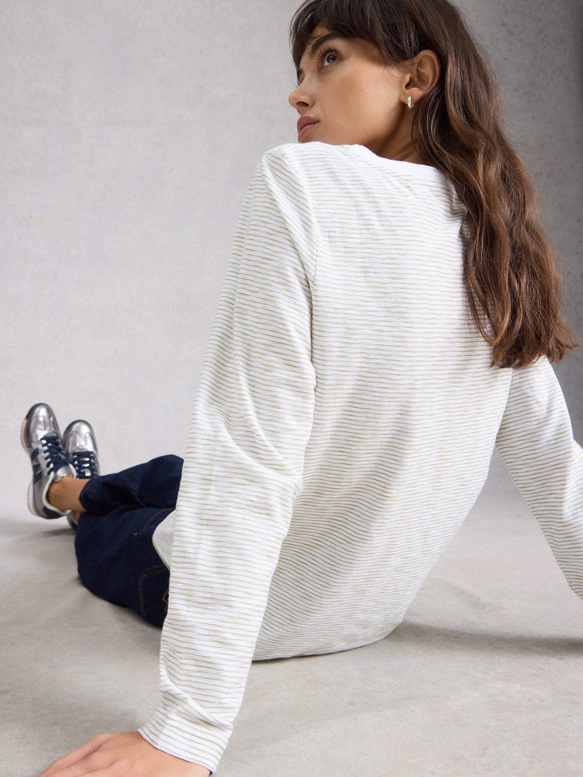 Product image 2 of 6, which shows White Stuff Clara Textured Stripe Long Sleeve Top, White, 6
