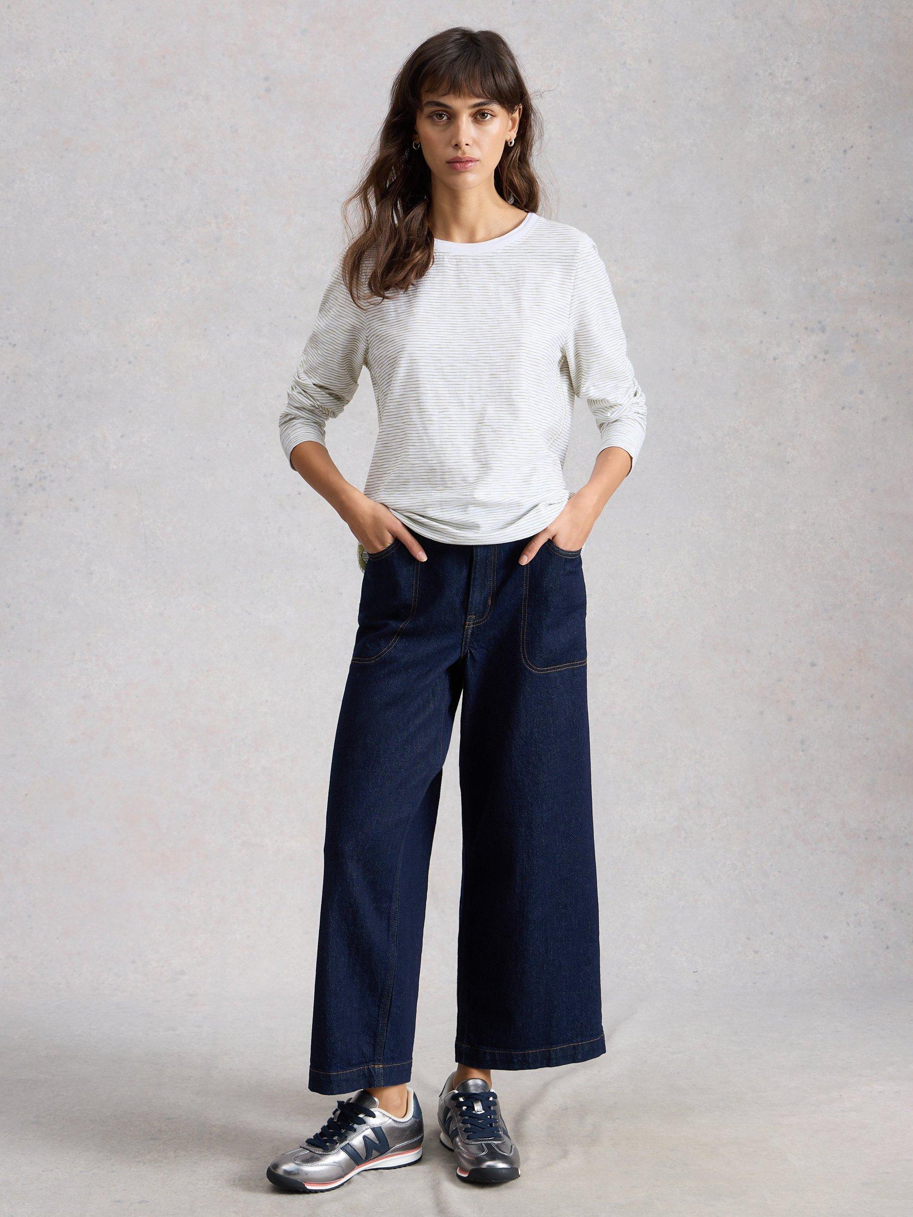 Product image 3 of 6, which shows White Stuff Clara Textured Stripe Long Sleeve Top, White, 6