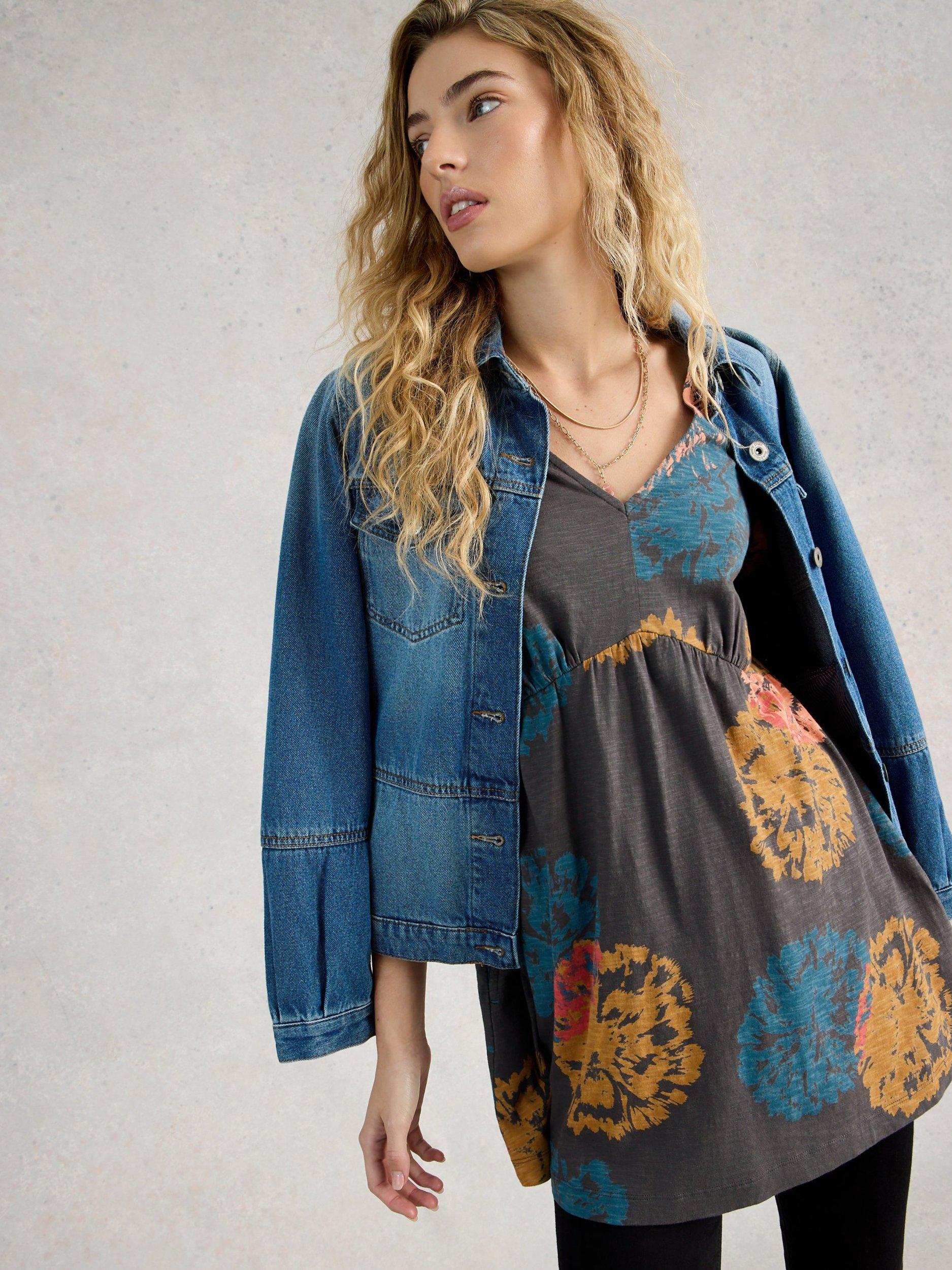 Product image 4 of 6, which shows White Stuff Lara Abstract Geometric Jersey Tunic Top, Multi, 6