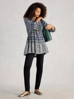 White Stuff Marta V-Neck Cotton Tunic, Navy/Multi