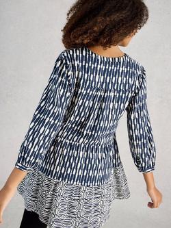 White Stuff Marta V-Neck Cotton Tunic - view 2, Navy/Multi