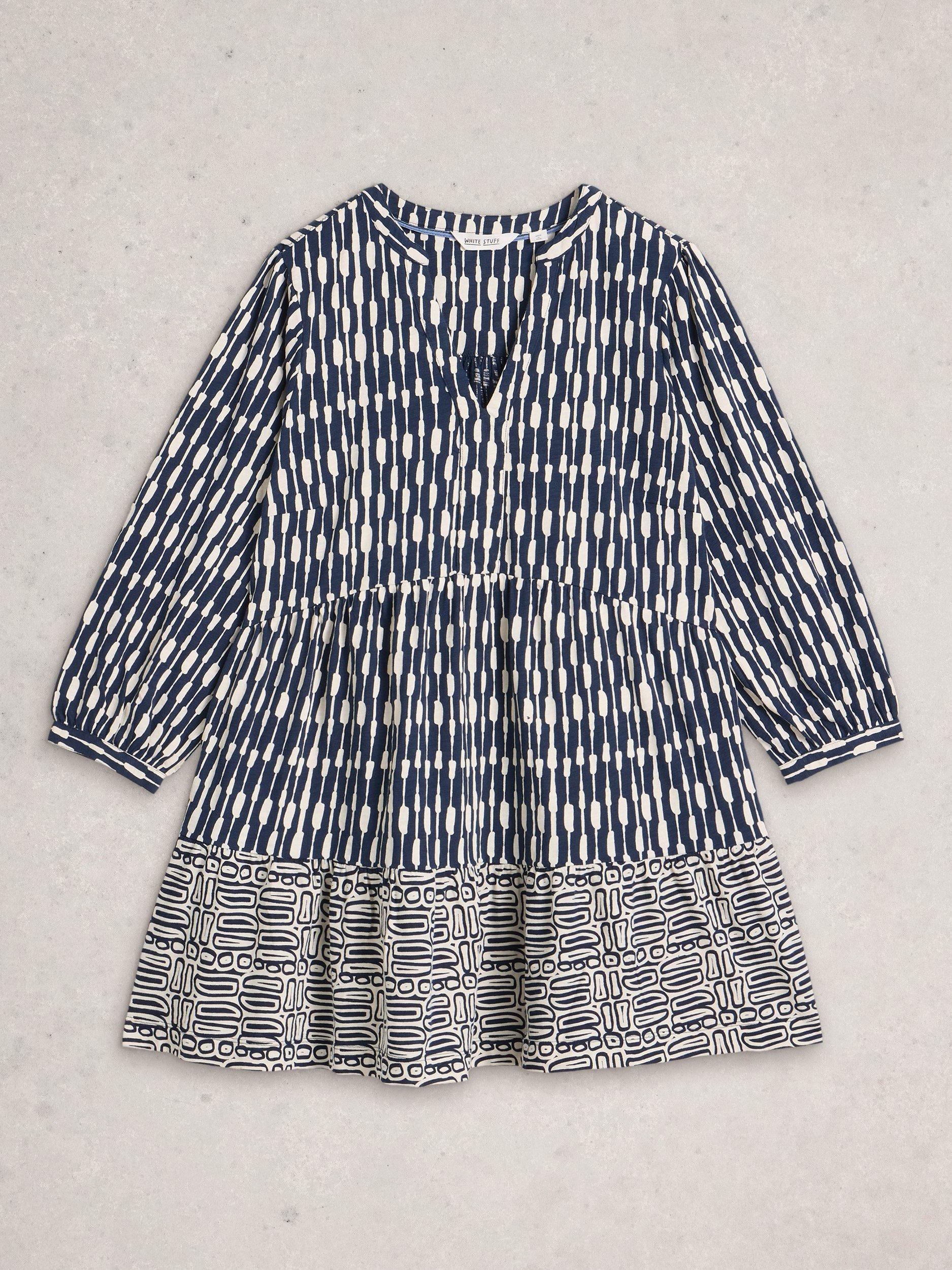 Product image 5 of 6, which shows White Stuff Marta V-Neck Cotton Tunic , Navy/Multi, 6