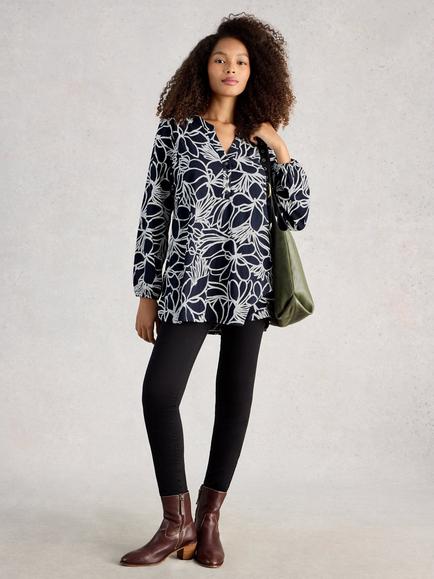 White Stuff Phoebe Floral Tunic Top, Blue, Blue