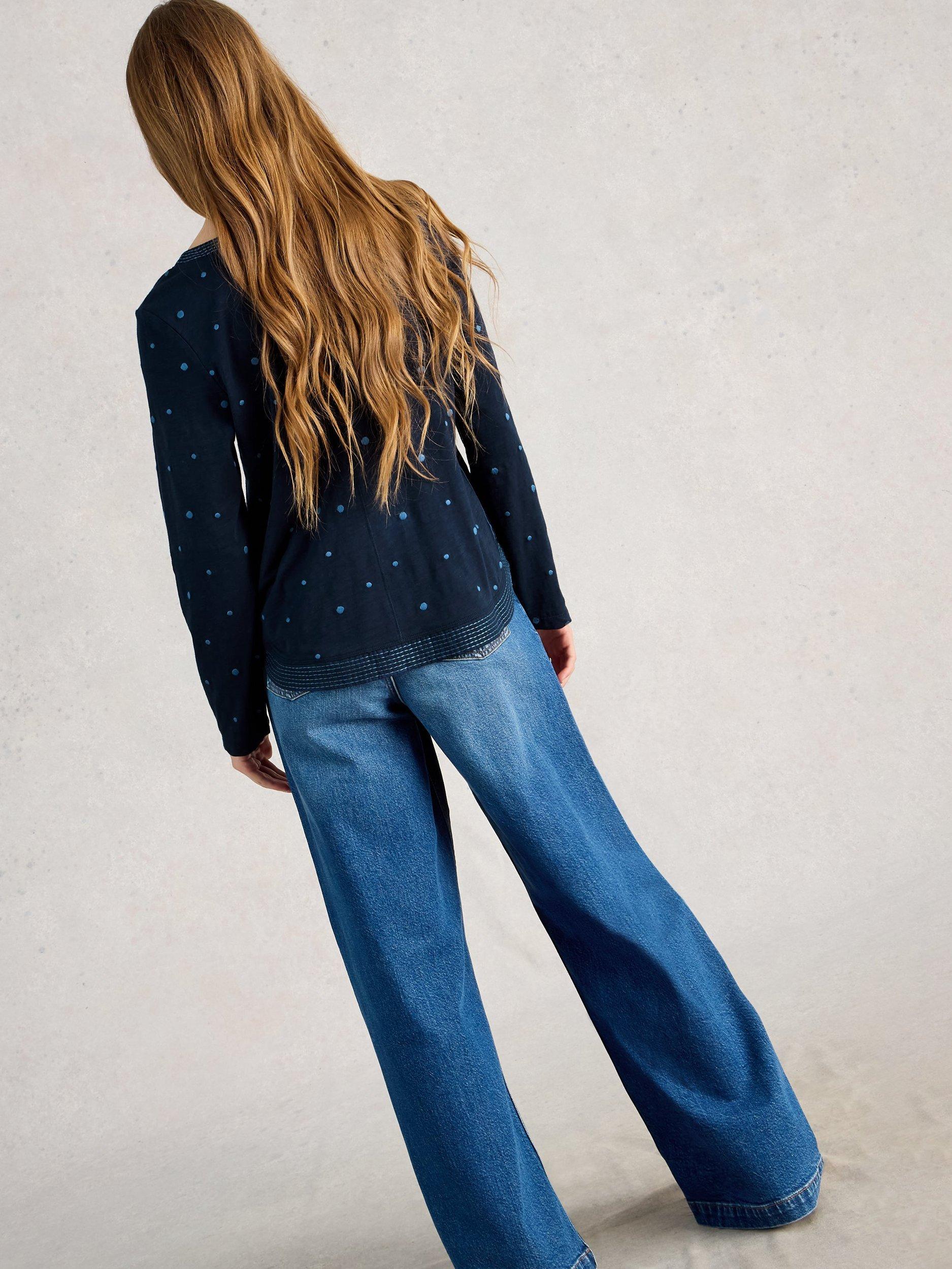 Product image 2 of 6, which shows White Stuff Weaver Polka Dot Notch Neck Top, Blue, 6