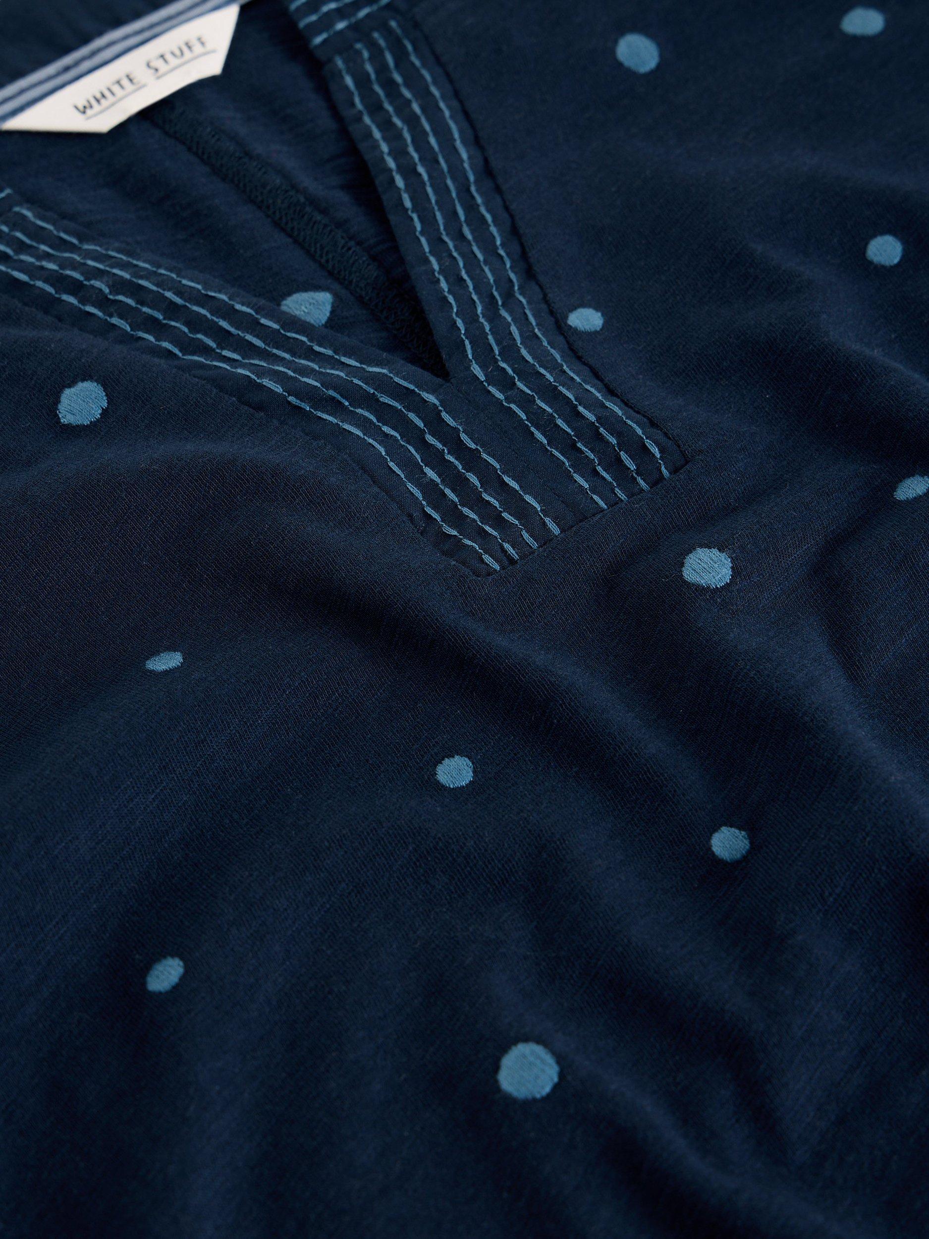 Product image 6 of 6, which shows White Stuff Weaver Polka Dot Notch Neck Top, Blue, 6