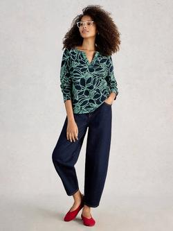 White Stuff Weaver Floral Notch Neck Top, Blue, Blue