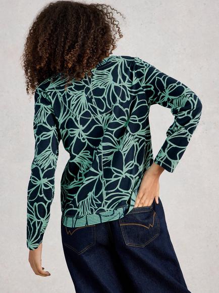 White Stuff Weaver Floral Notch Neck Top, Blue - view 2, Blue