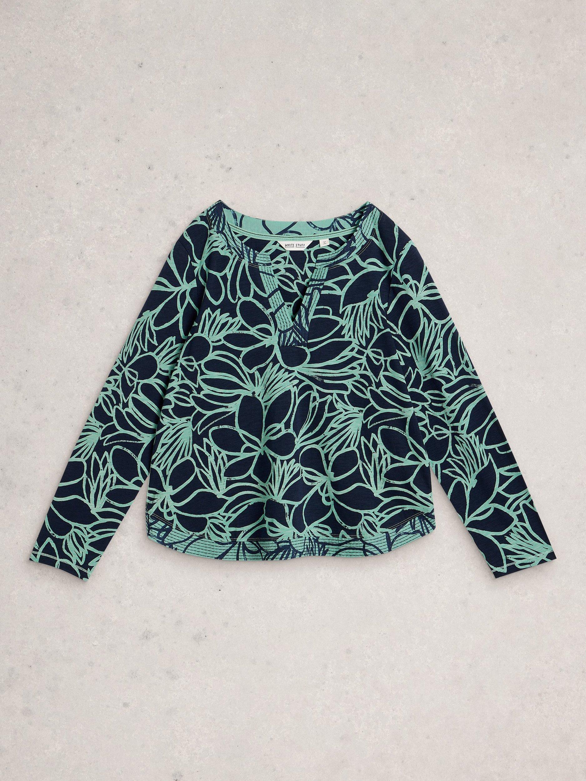 Product image 5 of 6, which shows White Stuff Weaver Floral Notch Neck Top, Blue, 6