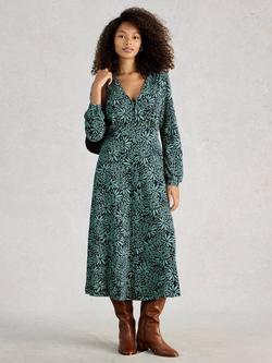 White Stuff Megan Leaves Jersey Dress, Pale Blue/Black, Pale Blue/Black