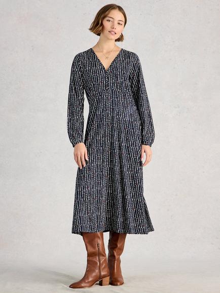 White Stuff Megan Spot Print Jersey Dress, Blue/Multi, Blue/Multi