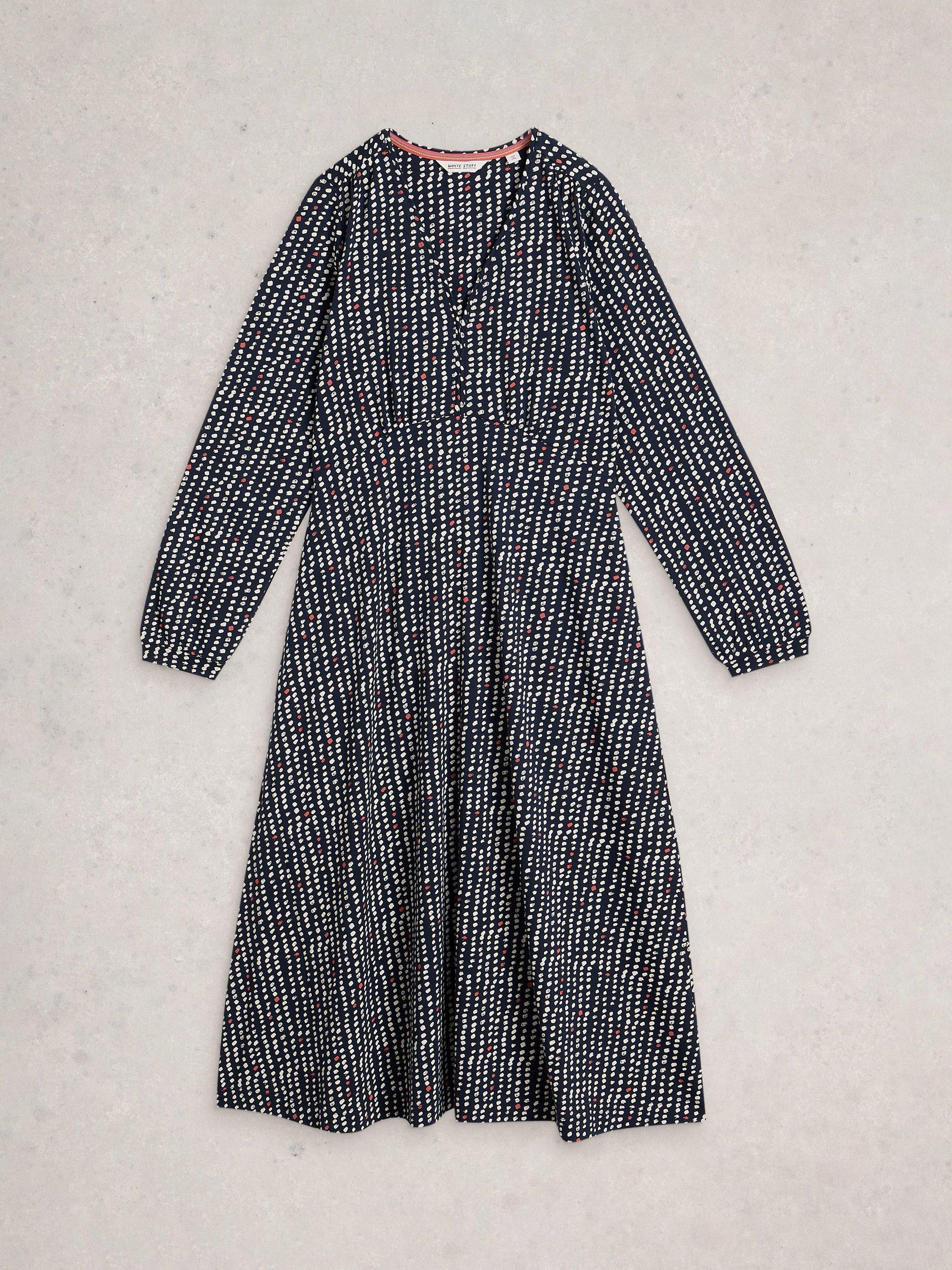 Product image 5 of 6, which shows White Stuff Megan Spot Print Jersey Dress, Blue/Multi, 6