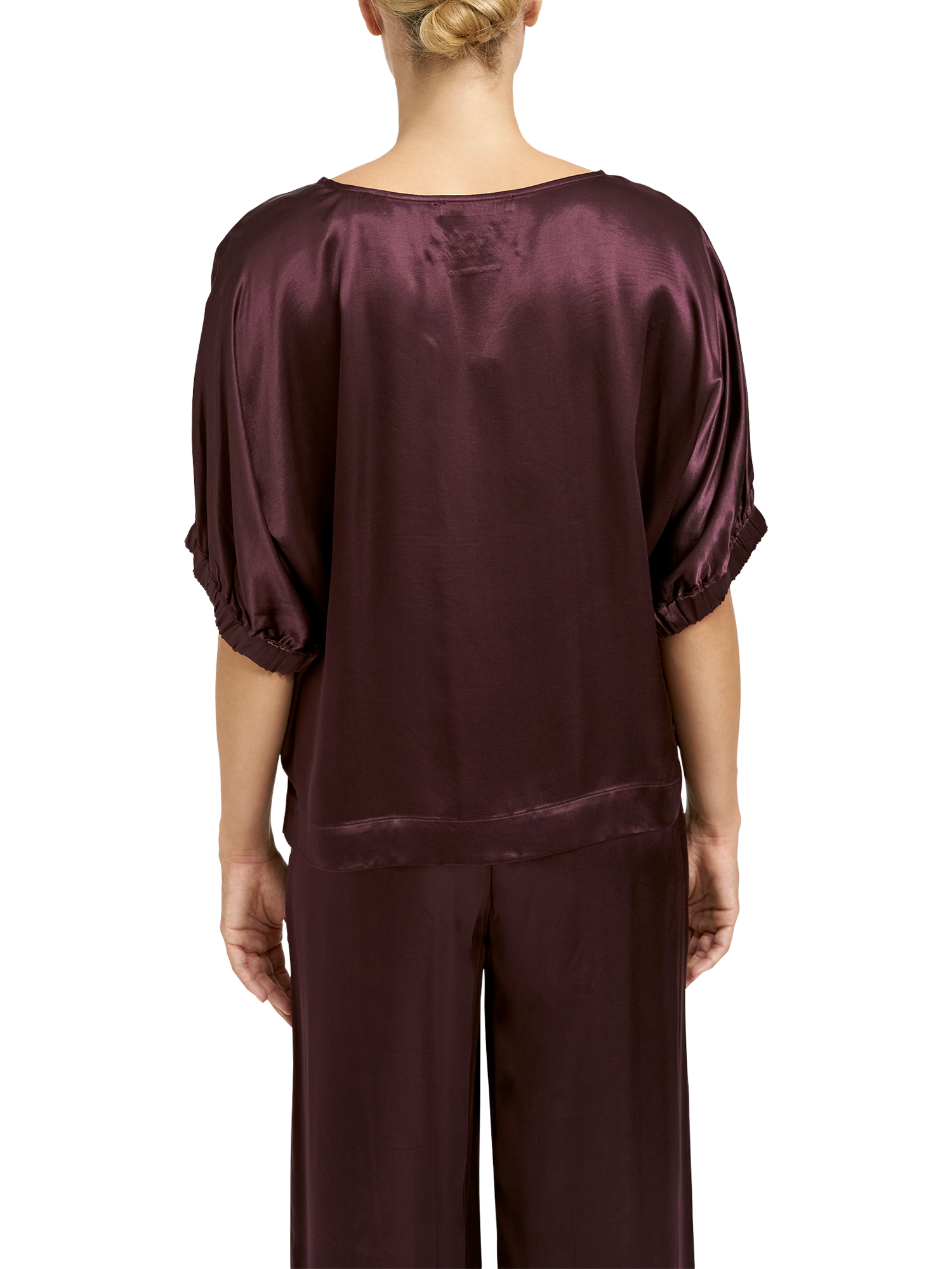 Product image 2 of 5, which shows Smith & Soul Boxy Satin Blouse, Plum, XS