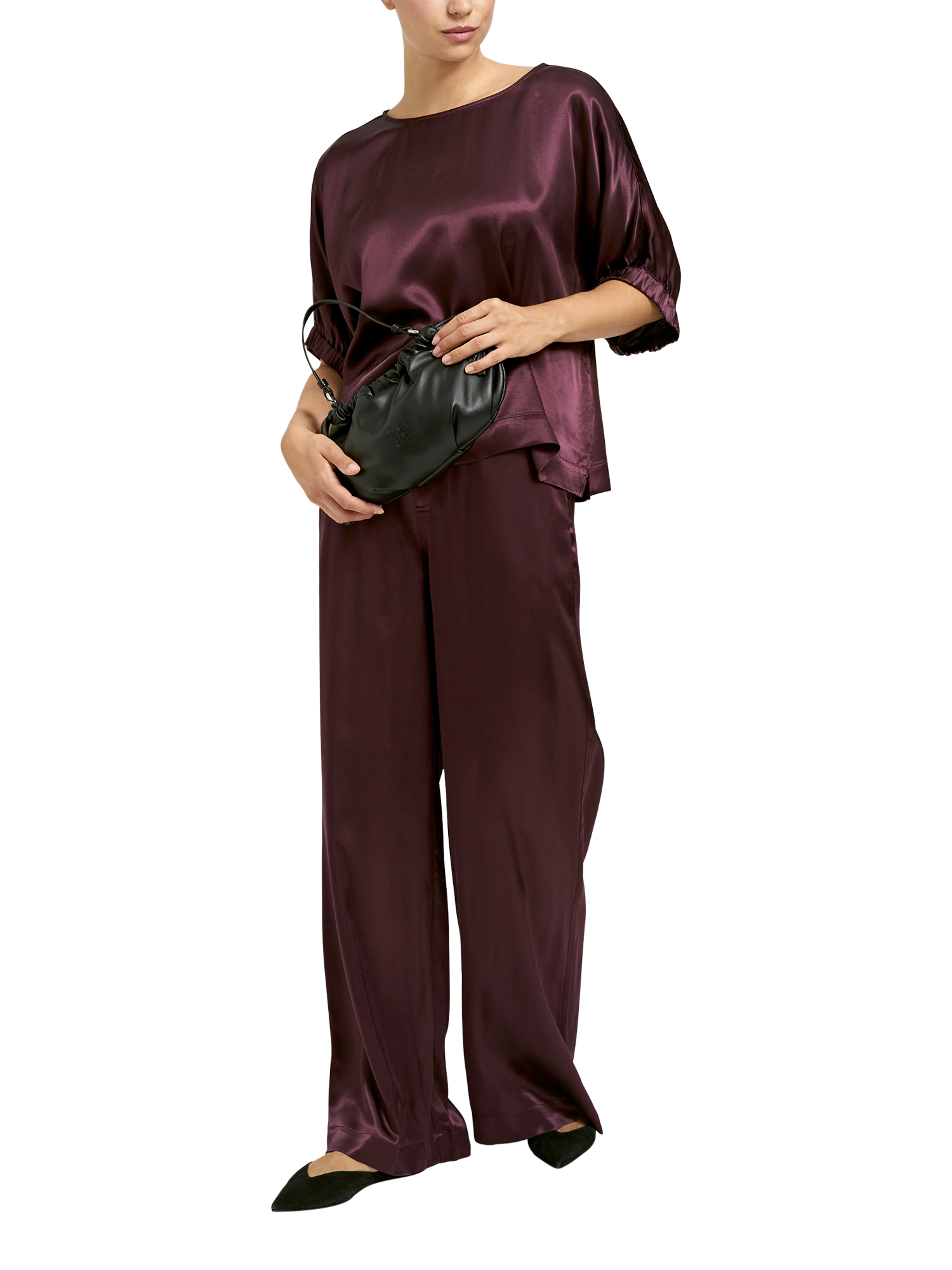 Product image 3 of 5, which shows Smith & Soul Boxy Satin Blouse, Plum, XS
