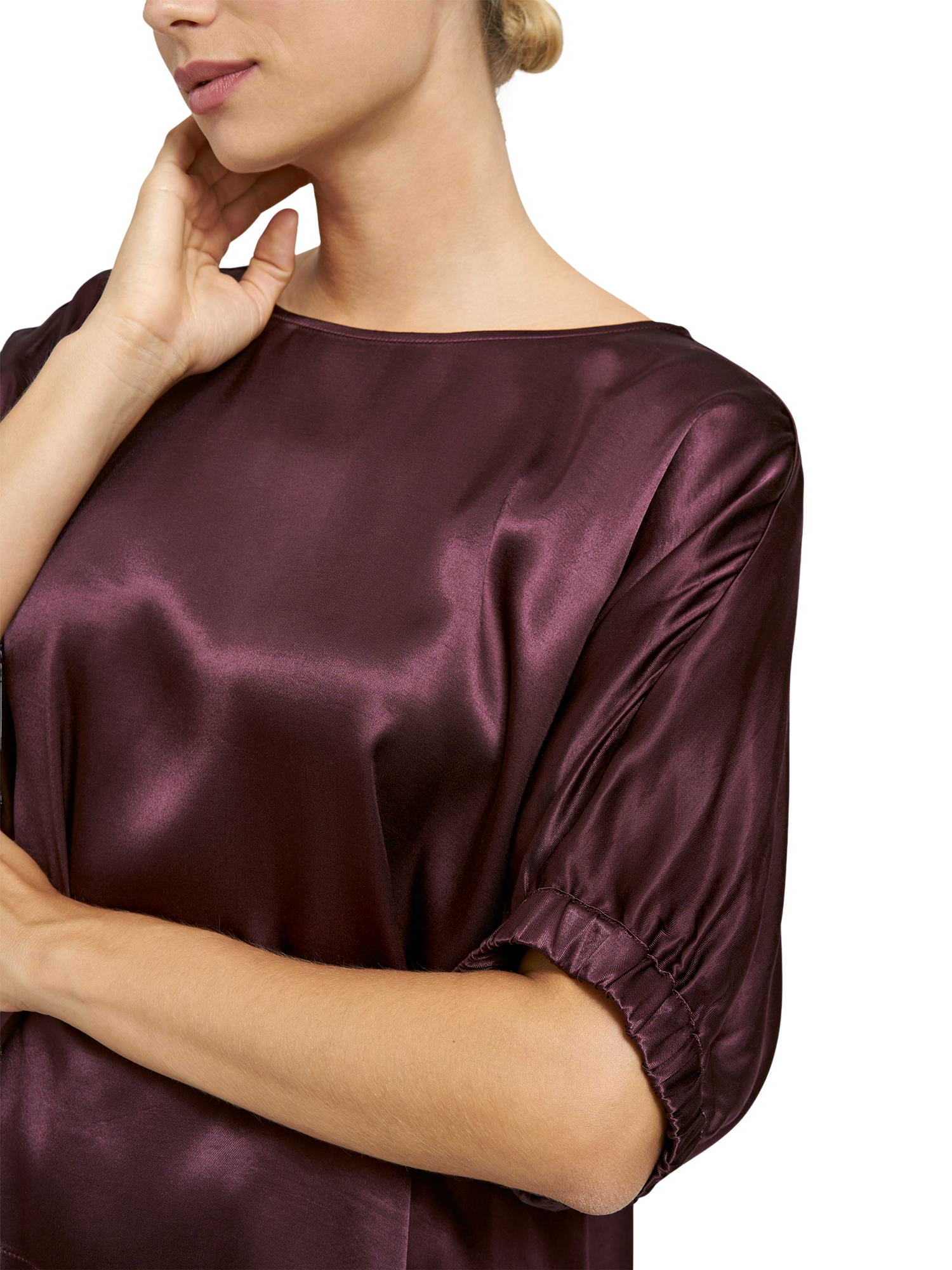 Product image 4 of 5, which shows Smith & Soul Boxy Satin Blouse, Plum, XS
