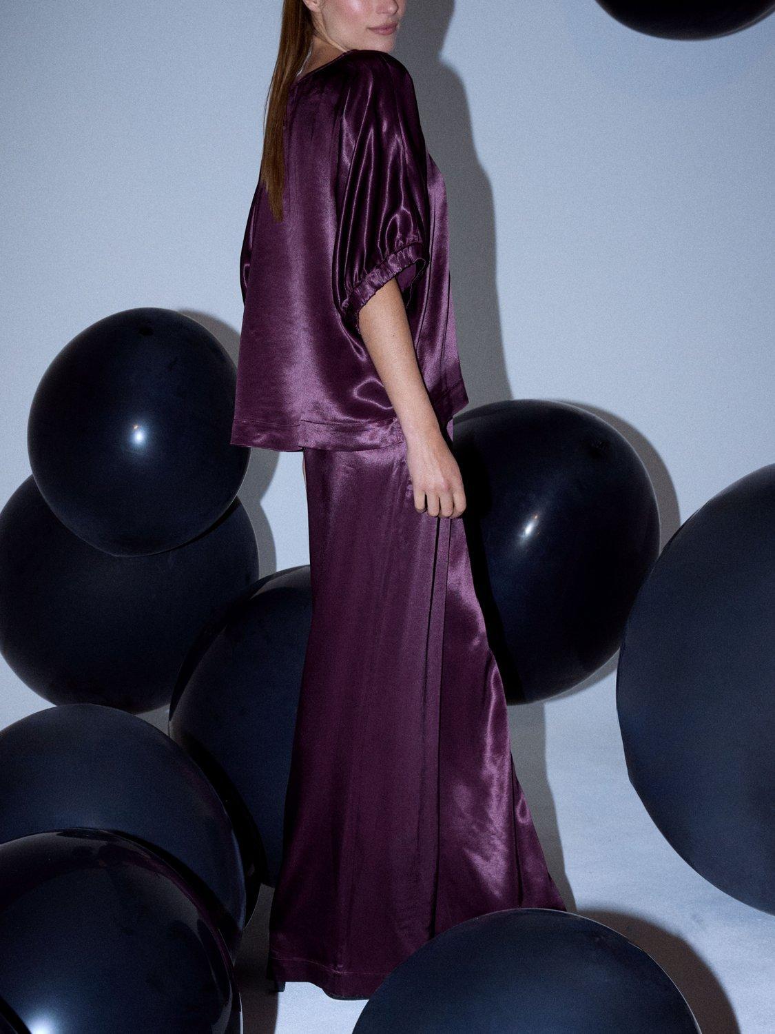 Product image 5 of 5, which shows Smith & Soul Boxy Satin Blouse, Plum, XS