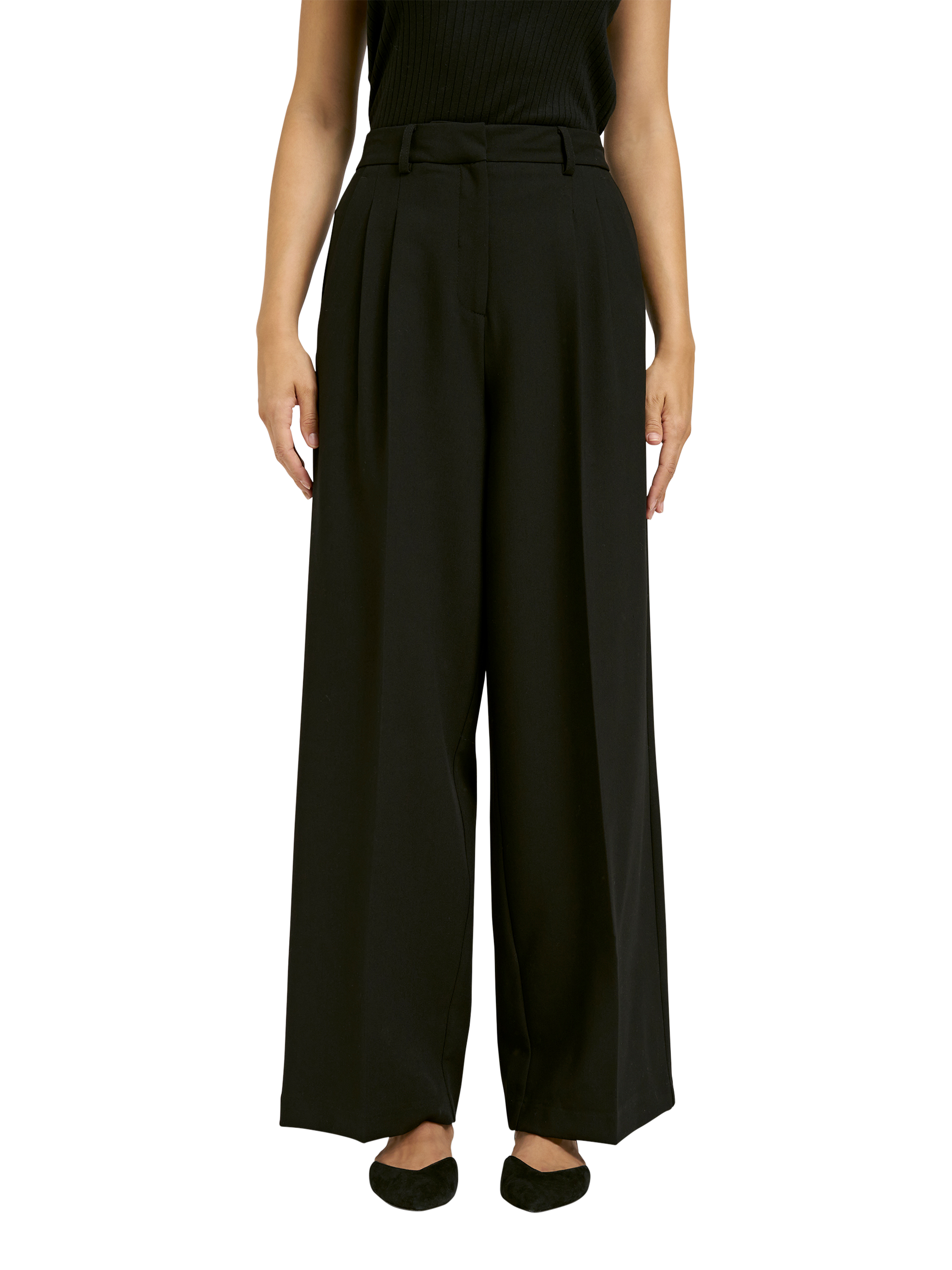 Product image 1 of 3, which shows Smith & Soul Double Pleat Wide Leg Trousers, Black, XS