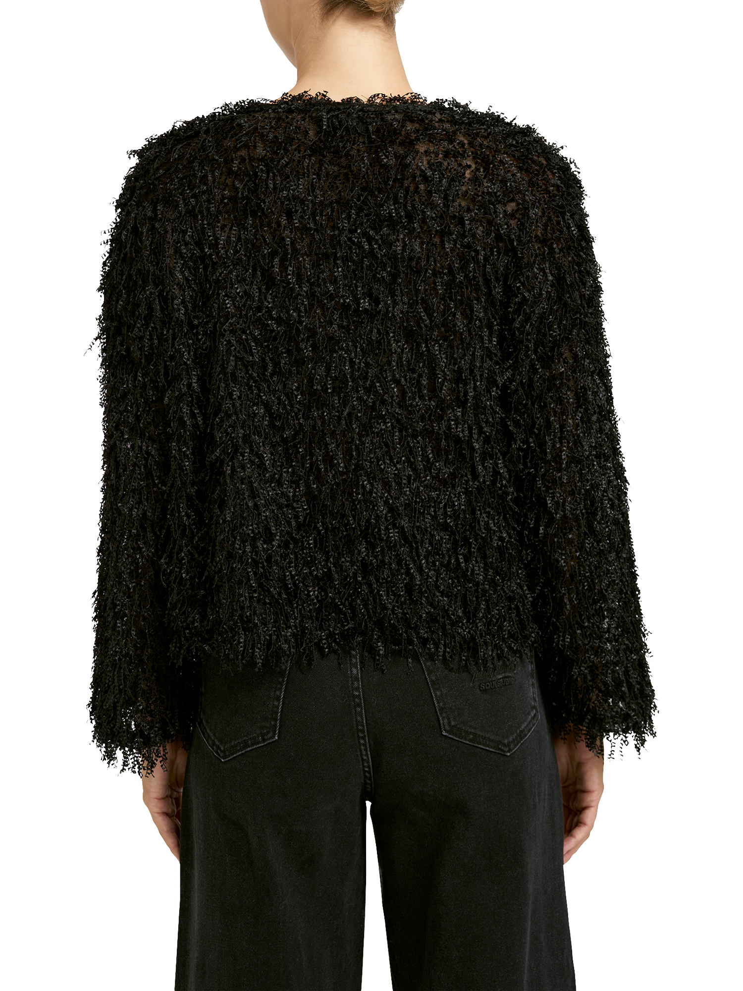 Product image 2 of 5, which shows Smith & Soul Boxy Fringed Top, Black, XS