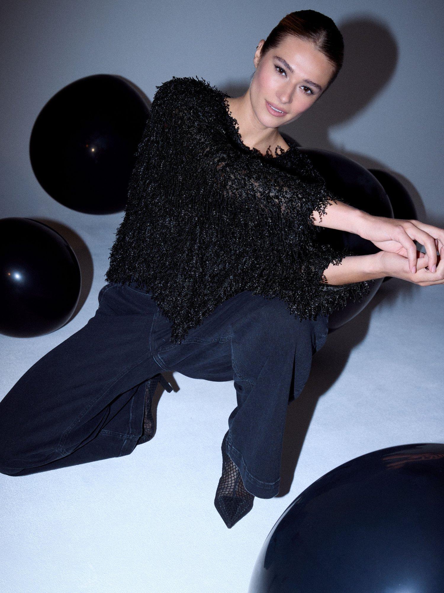 Product image 5 of 5, which shows Smith & Soul Boxy Fringed Top, Black, XS