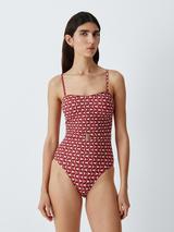 John Lewis Monterey Geo Print Belted Bandeau Swimsuit, Neutral