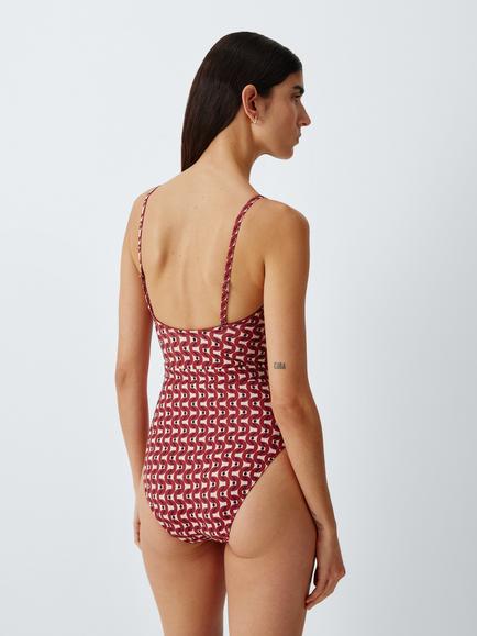 John Lewis Monterey Geo Print Belted Bandeau Swimsuit, Neutral - view 2, Neutral