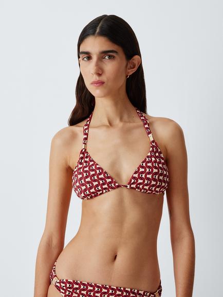 John Lewis Monterey Geo Print Halterneck Bikini Top, Neutral, Neutral