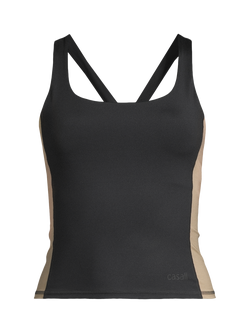 Casall Shaped Block Tank Top, Black/Khaki, Black/Khaki