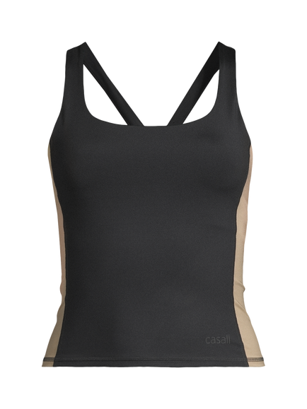Casall Shaped Block Tank Top, Black/Khaki, Black/Khaki