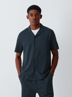 Kin Compact Waffle Cotton Short Sleeve Revere Collar Shirt, Sea Storm