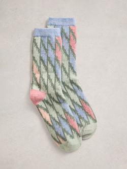 White Stuff Geometric Wool Rich Socks, Green/Multi, Green/Multi