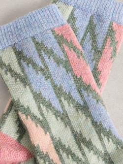 White Stuff Geometric Wool Rich Socks, Green/Multi - view 2, Green/Multi