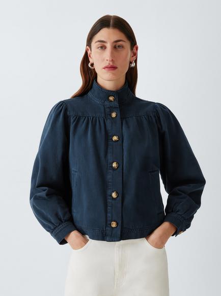 AND/OR Funnel Neck Puff Sleeve Jacket, Inky Blue, Inky Blue