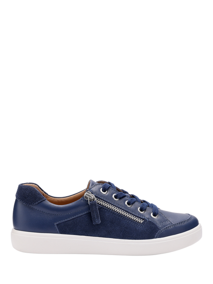 Hotter Chase II Extra Wide Fit Leather Zip and Go Trainers, French Navy, French Navy