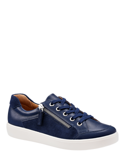 Hotter Chase II Extra Wide Fit Leather Zip and Go Trainers, French Navy - view 2, French Navy