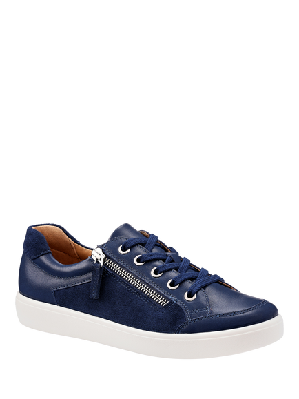 Hotter Chase II Extra Wide Fit Leather Zip and Go Trainers, French Navy - view 2, French Navy