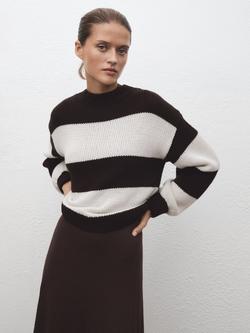 Mango Bosque Stripe Jumper, Light Beige