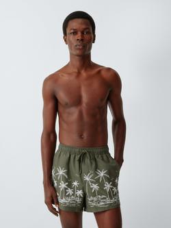 John Lewis Palm Embroidery Swim Shorts, Khaki, Khaki