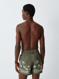John Lewis Palm Embroidery Swim Shorts, Khaki - view 2, Khaki