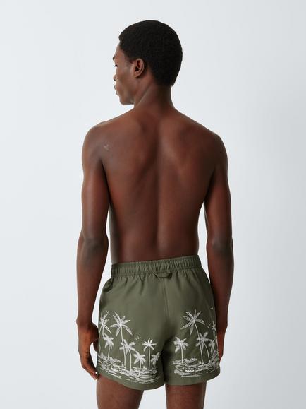John Lewis Palm Embroidery Swim Shorts, Khaki - view 2, Khaki