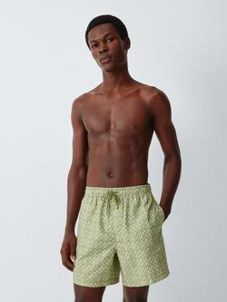John Lewis Geometric Print Swim Shorts, Green, Green