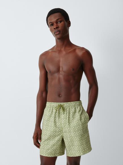 John Lewis Geometric Print Swim Shorts, Green, Green