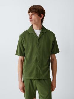 John Lewis Towelling Revere Collar Short Sleeve Shirt, Khaki, Khaki