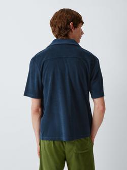 John Lewis Towelling Revere Collar Short Sleeve Shirt, Blue - view 2, Blue